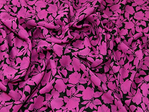 John Kaldor Chiffon-Kleiderstoff, Blumenmuster, Magenta & Schwarz, Meterware von John Kaldor