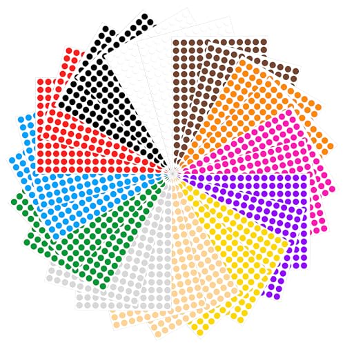 Klebepunkte Runde Punktaufkleber Etiketten 10mm Markierungspunkte für Kalender Planer und zum Basteln Papier 12 Farben 4896 Stück von Johotone