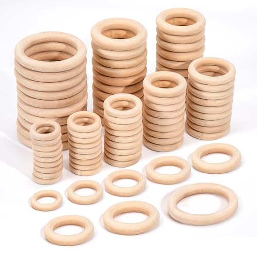 Natürliche Holz Ringe 8 Größen Holzringe zum Basteln für zu Hause DIY Kunst Herstellung 80Stk (Ø 30 35 40 45 50 55 60 70mm) von Johotone