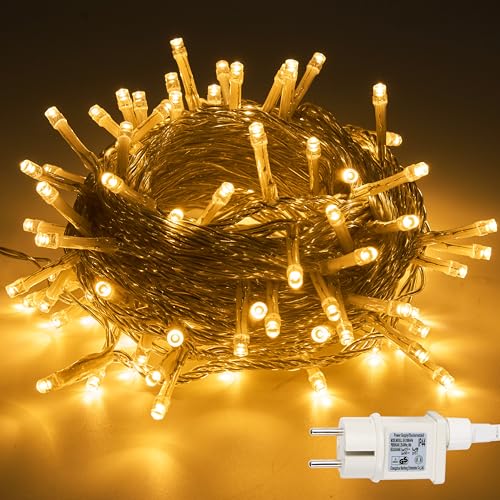 Joiedomi 100 LED-Lichterkette Weihnachtslichter, Weihnachtsbeleuchtung Außen und Innen, 10m 8 Modi Wasserdichte Weihnachtsbaum Lichterkette, Garten, Hochzeit, Party-Weihnachtsdeko (Warmweiß) von Joiedomi