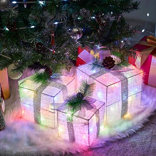 Joiedomi 3 Pcs Weihnachten Transparent Geschenk Boxen Licht Dekorationen, 60 LED Mehrfarbig Lichter für Indoor Urlaub Baumschmuck, Heiligabend Box Dekor, LED Geschenkbox Weihnachten von Joiedomi