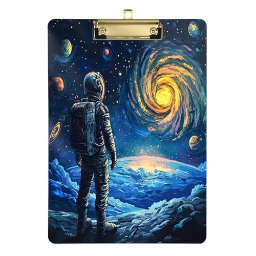 Astronaut Space Blau Acryl Schreibtafel Silber Metall Clip Kratzfest Dickes Schreiben Klemmbrett für Geschäftsleute Klemmbrett für Planung von Joitme