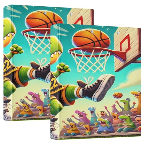 Basketball-Dinosaurier-Grün, 3-Ringordner, 1 Packung, Ordner-Organizer mit 3 Ringen, 3 Ringbuch mit Klemmbrett von Joitme