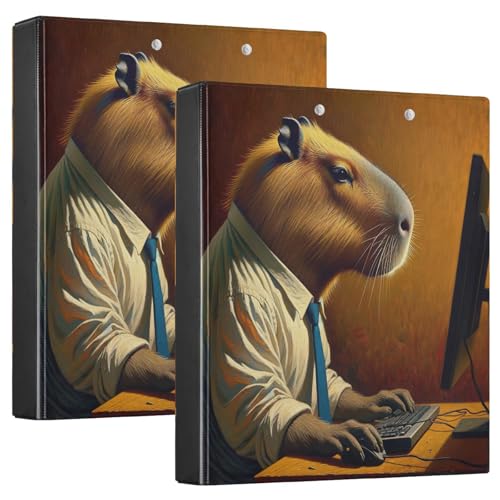 Capybara Work Brown 3-Ring-Notizbuch, große Ordner, 3 Ringe, 1 Packung, 3-Ringbuch mit Klemmbrett von Joitme