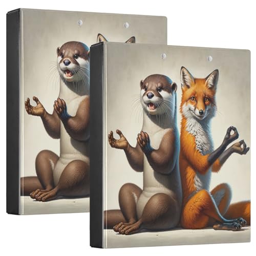 Cheerful Otter Fox Brown 3-Ring-Ordner, 2er-Pack, PVC, hält 200 Blatt, großes 3-Ringbuch, strapazierfähig von Joitme