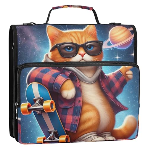 Cool Cat Skateboard-Ordner mit 3 Ringen, 3,8 cm, D-Ring, Reißverschluss, Ordner, Schulbinder, Tasche mit Schultergurt, personalisierbar, mehrere Taschen, große Portfolio-Mappe Cool Cat Skateboard-Ordner mit 3 Ringen, 3,8 cm, D-Ring, Reißverschluss, Ordner, Schulbinder, Tasche mit Schultergurt, personalisierbar, mehrere Taschen, große Portfolio-Mappe von Joitme