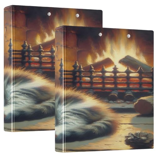 Cozy Cat Fireplace Red 3-Ring-Rezeptbuch, 1 Packung Ordnungsmappe, Ordner mit Klemmbrett von Joitme