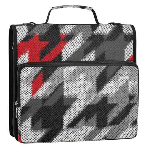 Dokumentenmappe, 3,8 cm, 3 Ringe, Wolle, Hahnentrittmuster, Rot, Anthrazit, Reißverschluss, Organizer, mehrere Taschen, große Portfolio-Ordner, Tasche mit Gurt für die Schule Dokumentenmappe, 3,8 cm, 3 Ringe, Wolle, Hahnentrittmuster, Rot, Anthrazit, Reißverschluss, Organizer, mehrere Taschen, große Portfolio-Ordner, Tasche mit Gurt für die Schule von Joitme