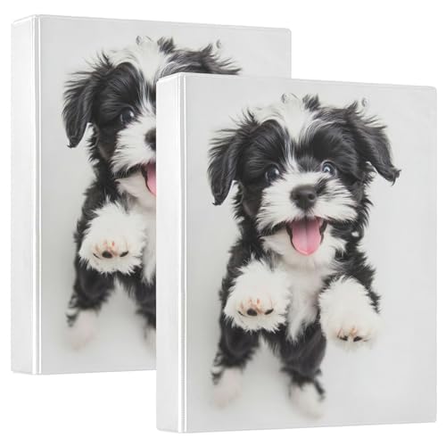 Happy Black White Puppy Art 3,8 cm Ordner mit 3 Ringen für 200 Blatt, niedliches Klemmbrett, runder Ring, Rezeptbuch, 31,5 x 27 x 6 cm, 2 Stück Happy Black White Puppy Art 3,8 cm Ordner mit 3 Ringen für 200 Blatt, niedliches Klemmbrett, runder Ring, Rezeptbuch, 31,5 x 27 x 6 cm, 2 Stück von Joitme