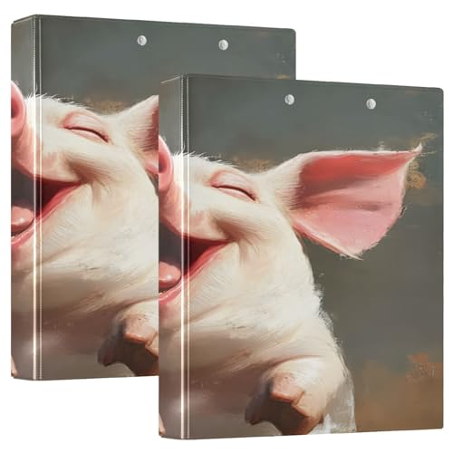 Happy Pig Notizbuch, Beige, 3 Ringe, 1 Packung, PVC, hält 200 Blatt, großes 3-Ringbuch, strapazierfähig von Joitme