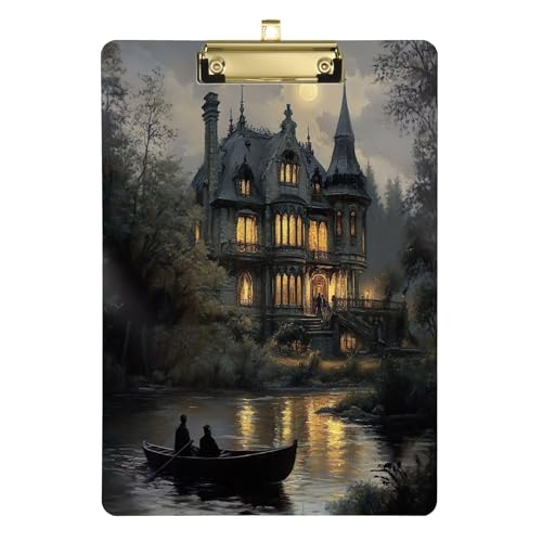 Moonlit Mansion Reflection Schwarzes Lehrer-Klemmbrett, silberfarbener Metallclip, 30,5 x 22,9 cm, Schreib-Klemmbrett, Klemmbrett für Mode-Blogger von Joitme