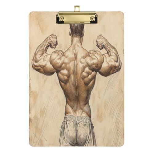 Muscular Back Sketch Beige bedrucktes Klemmbrett, silberfarbener Metallclip, 30,5 x 22,9 cm, Schreibklemmbrett für Notizen von Joitme