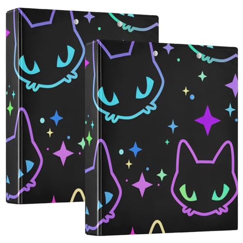 Neon Cats Notizbuch mit 3 Ringen, Schwarz, 1 Packung mit drei Ringen, großes 3-Ringbuch von Joitme