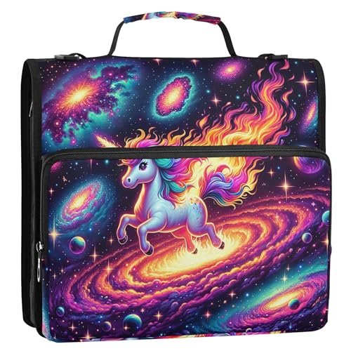 Niedlicher Einhorn-Feuerraum-Galaxie-Reißverschluss, 3,8 cm, 3-Ringbinder, robuste Schulmappe mit Schultergurt, mehrere Taschen, große Portfolio-Mappe Niedlicher Einhorn-Feuerraum-Galaxie-Reißverschluss, 3,8 cm, 3-Ringbinder, robuste Schulmappe mit Schultergurt, mehrere Taschen, große Portfolio-Mappe von Joitme
