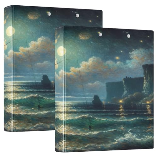 Night Fishing Moon Blue Binder-Notizbuch, 2 Stück, 1/2 Ordner, Kunststoff-Ringbuch von Joitme