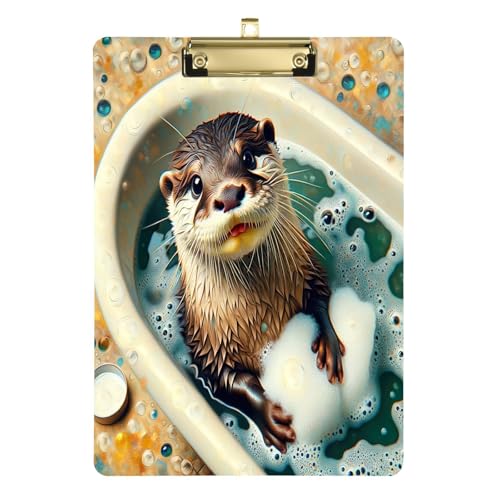 Relaxed Otter Bath Green Organizer Klemmbrett, silberner Metallclip, kratzfestes, dickes Schreibklemmbrett für kreative Profis, Klemmbrett für den persönlichen Gebrauch von Joitme