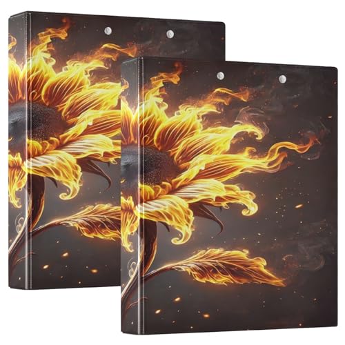 Ringbuch mit Sonnenblumen-Motiv, Feuer-Orange, großer Ordner, 1 Packung mit 3 Ringen, Kunststoff von Joitme