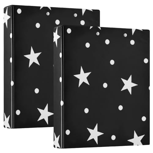 Star Polka Dots schwarze Notizbinder, große Ordner, 2 Stück, Kunststoff, 3-Ringbuch von Joitme