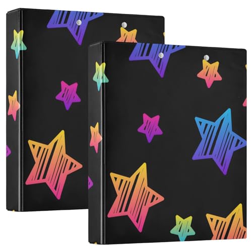 Trendy Stars Notizbuch, Schwarz, 2 Stück, PVC, hält 200 Blatt, großes 3-Ringbuch von Joitme