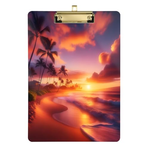 Tropischer Sonnenuntergang Orange Acryl Schreibtafel Gold Metall Clip Kratzfest Dickes Schreiben Klemmbrett für Architekten Klemmbrett für Lehrer von Joitme