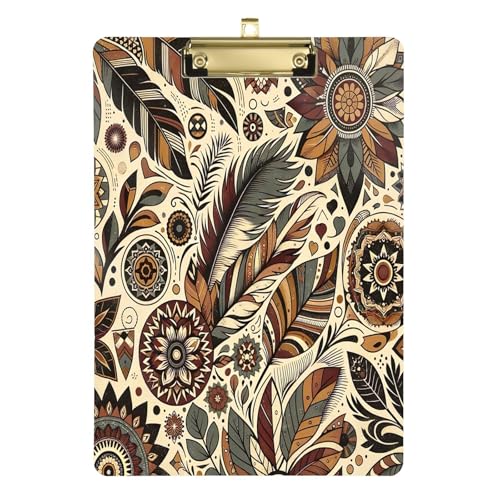 Vintage Boho Blume Braun Acryl Schreibtafel Silber Metallclip 30,5 x 22,9 cm Schreib-Klemmbrett Klemmbrett für Seminare von Joitme