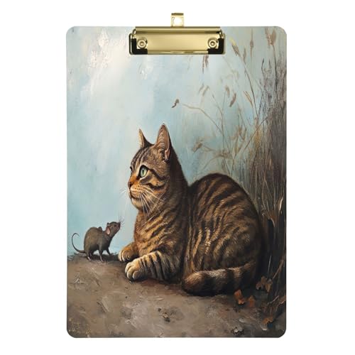 Vintage Tabby Cat Brown Organizer Klemmbrett mit silbernem Metallclip, dickes und glattes Klemmbrett für Reisen von Joitme