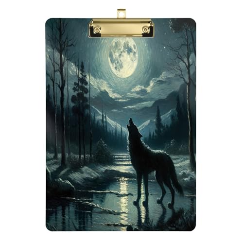 Wolf Moon Night Blue Arbeitsklemmbretter, goldener Metallclip, 30,5 x 22,9 cm, Schreib-Klemmbrett, Klemmbrett für Werkstätten von Joitme