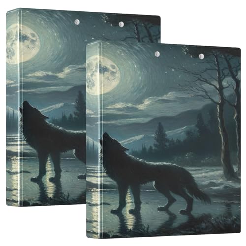 Wolf Moon Night Blue Notizbuch, 2 Stück, PVC, hält 200 Blatt, große Ordner von Joitme