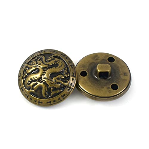 20 Stück Antik Bronze/Gold Metallknöpfe Drache für Anzüge Hemd Mantel Jacke Ösenknöpfe Nähen Kleidung Zubehör, 20mm von Jojomino