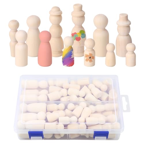 55 PCs Peg Dolls Farbe unvollendete Peg -Puppen mit klaren Plastikbox Dekorative Peg Puppenkörper DIY Holzstiftpuppen für Kunsthandwerksprojekte Malereien Home Party Dekor(Protokollfarbe,55) von Jokapy