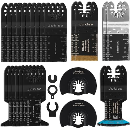 27tlg Multitool Sägeblätter für Holz Kunststoff Metall, Mehrfachwerkzeug Zubehör Set Oszillierendes Sägeblatt für Ryobi, Milwaukee, Bosch, Dremel, Dewalt, Rockwell, Makita und Mehr von Jokisa