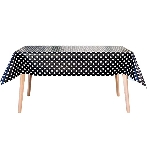 Jolee &, Textil, schwarz weiß gepunktet, PVC-Vinyl-Tischdecke, rechteckig, schwarz, 140cm x 200cm (55" x 79") long von Jolee Fabrics