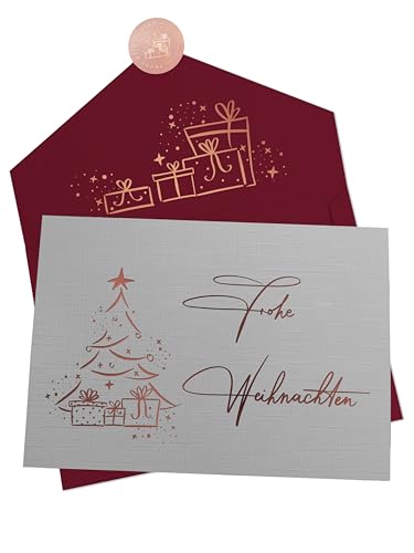 Joli Coon 10 edle Weihnachtskarten - Frohe Weihnachten Klappkarte mit Kuvert und Siegelsticker - Design Weihnachtskarte mit Umschlag von Joli Coon