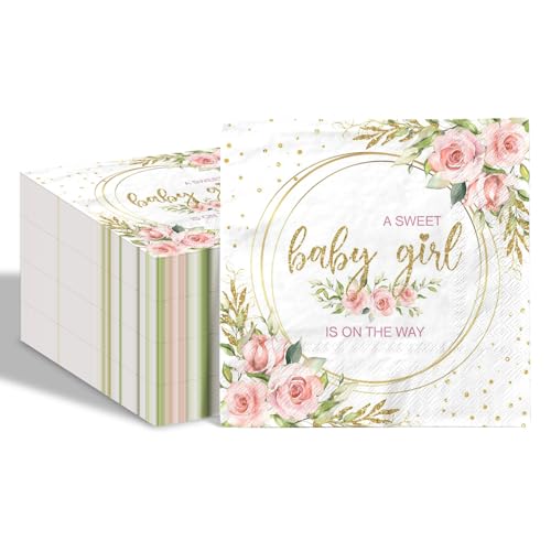 Joliaco Papierservietten mit Aufschrift "It's a Girl" für Babyparty, Aquarell-Blumenmuster, für Mädchen, Babyparty, Partyzubehör, Tischdekoration, 80 Stück von Joliaco