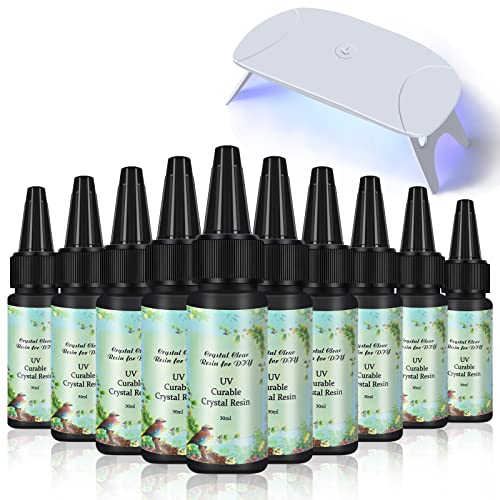 10x30ml UV Epoxidharz Kristallklar Transparent + Kompakt Tragbare UV Lampe, UV Härtbar Klar Harz Kleber DIY Schmuck Machen Handwerk Kit für Anhänger Ohrringe Halsketten Armbänder Nail art Zubehör von Joligel