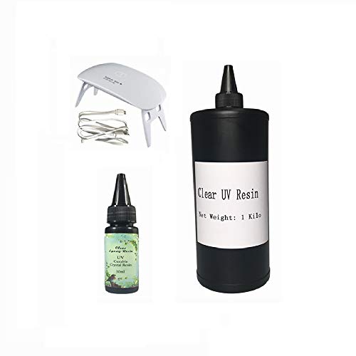 1kg + 30ml UV-Epoxidharz kristallklar transparent + tragbare UV-Lampe, UV-härtbare klare Harz Kleber DIY Schmuck machen Handwerk Kit für Anhänger Ohrringe Halsketten Armbänder Nail Art Zubehör von Joligel