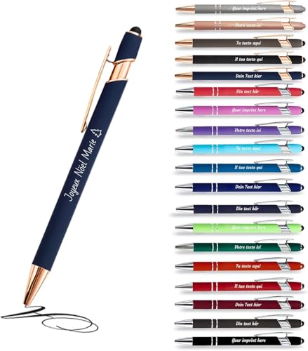 Jolis Papiers - x1 - Stift personalisiert 2 in 1 - Personalisiert Kugelschreiber mit Gravur I Rosegold-metall I in Geschenketui I Softtouch Feeling I schwarz schreiben I integrierter Stylus von Jolis Papiers