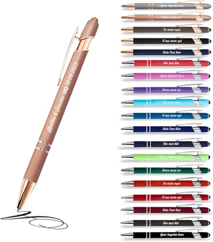 Jolis Papiers - x1 - Stift personalisiert 2 in 1 - Personalisiert Kugelschreiber mit Gravur I Rosegold-metall I in Geschenketui I Softtouch Feeling I schwarz schreiben I integrierter Stylus von Jolis Papiers