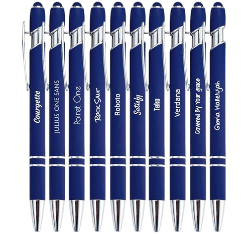 Jolis Papiers - x10 - Stift personalisiert 2 in 1 - Personalisiert Kugelschreiber mit Gravur I Chrom-Metall I Softtouch Feeling I schwarz schreiben I integrierter Stylus von Jolis Papiers