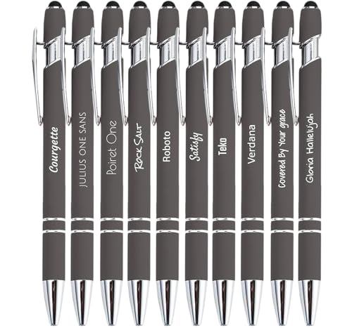 Jolis Papiers - x10 - Stift personalisiert 2 in 1 - Personalisiert Kugelschreiber mit Gravur I Chrom-Metall I Softtouch Feeling I schwarz schreiben I integrierter Stylus von Jolis Papiers