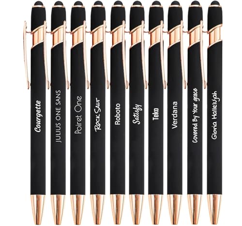 Jolis Papiers - x10 - Stift personalisiert 2 in 1 - Personalisiert Kugelschreiber mit Gravur I Rosegold-metall I Softtouch Feeling I schwarz schreiben I integrierter Stylus von Jolis Papiers