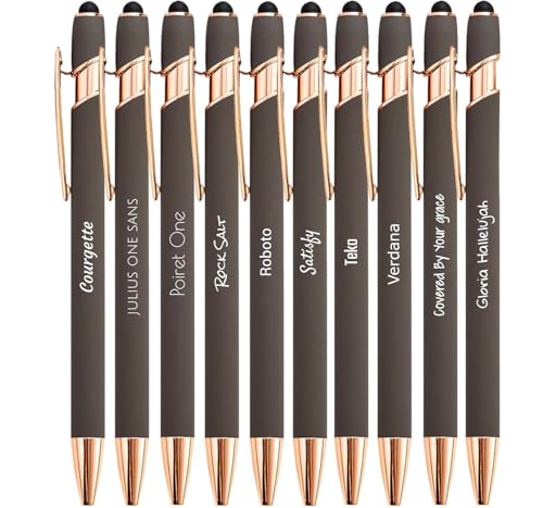 Jolis Papiers - x10 - Stift personalisiert 2 in 1 - Personalisiert Kugelschreiber mit Gravur I Rosegold-metall I Softtouch Feeling I schwarz schreiben I integrierter Stylus von Jolis Papiers