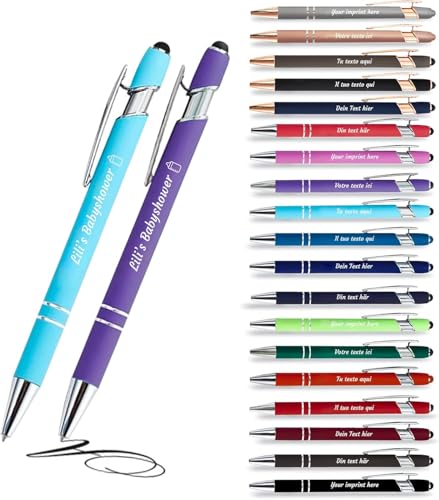 Jolis Papiers - x12 - Stift personalisiert 2 in 1 - Personalisierter Kugelschreiber mit Gravur I Chrom-Metall I Softtouch Feeling I schwarz schreiben I integrierter Stylus (Karibisches BlauILila, 12) von Jolis Papiers