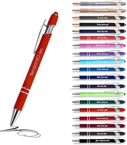 Jolis Papiers - x12 - Stift personalisiert 2 in 1 - Personalisierter Kugelschreiber mit Gravur I Chrom-Metall I Softtouch Feeling I schwarz schreiben I integrierter Stylus (Orange, 12) von Jolis Papiers