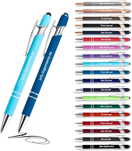 Jolis Papiers - x12 - Stift personalisiert 2 in 1 - Personalisierter Kugelschreiber mit Gravur I Chrom-Metall I Softtouch Feeling I schwarz schreiben I integrierter Stylus von Jolis Papiers