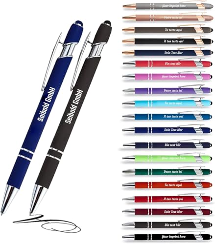 Jolis Papiers - x12 - Stift personalisiert 2 in 1 - Personalisierter Kugelschreiber mit Gravur I Chrom-Metall I Softtouch Feeling I schwarz schreiben I integrierter Stylus von Jolis Papiers