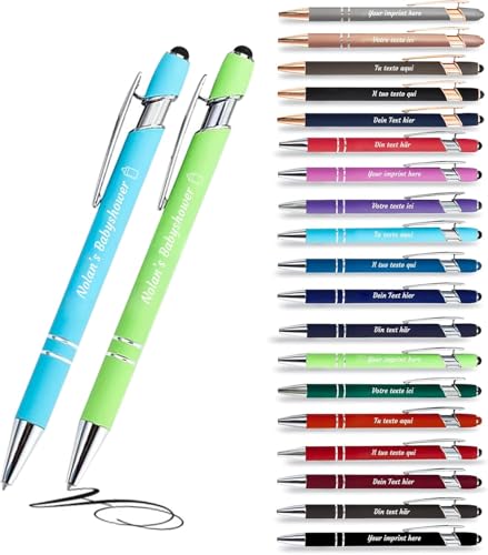 Jolis Papiers - x12 - Stift personalisiert 2 in 1 - Personalisierter Kugelschreiber mit Gravur I Chrom-Metall I Softtouch Feeling I schwarz schreiben I integrierter Stylus von Jolis Papiers