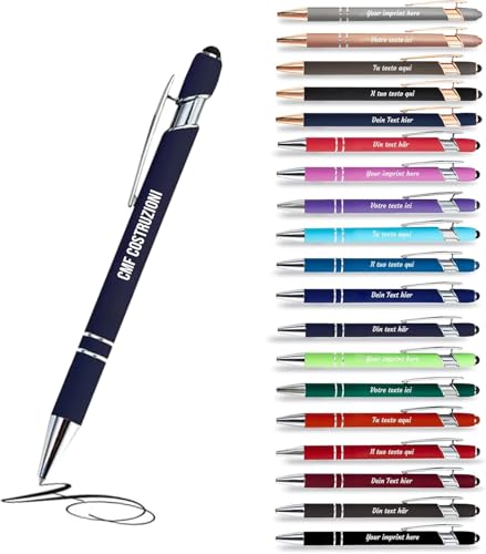 Jolis Papiers - x12 - Stift personalisiert 2 in 1 - Personalisierter Kugelschreiber mit Gravur I Chrom-Metall I Softtouch Feeling I schwarz schreiben I integrierter Stylus von Jolis Papiers