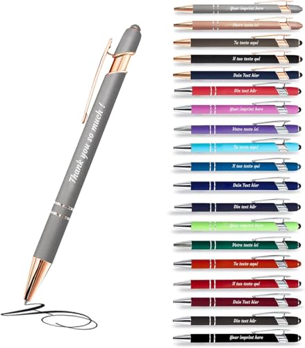 Jolis Papiers - x12 - Stift personalisiert 2 in 1 - Personalisierter Kugelschreiber mit Gravur I Rosegold-Metall I Softtouch Feeling I schwarz schreiben I integrierter Stylus von Jolis Papiers