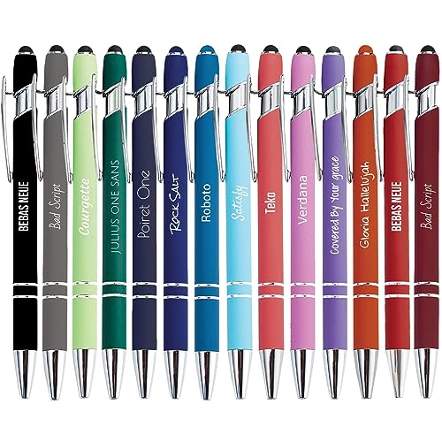 Jolis Papiers - x14 - Stift personalisiert 2 in 1 - Personalisierter Kugelschreiber mit Gravur I Chrom-Metall I Softtouch Feeling I schwarz schreiben I integrierter Stylus (Regenbogen, 14) von Jolis Papiers